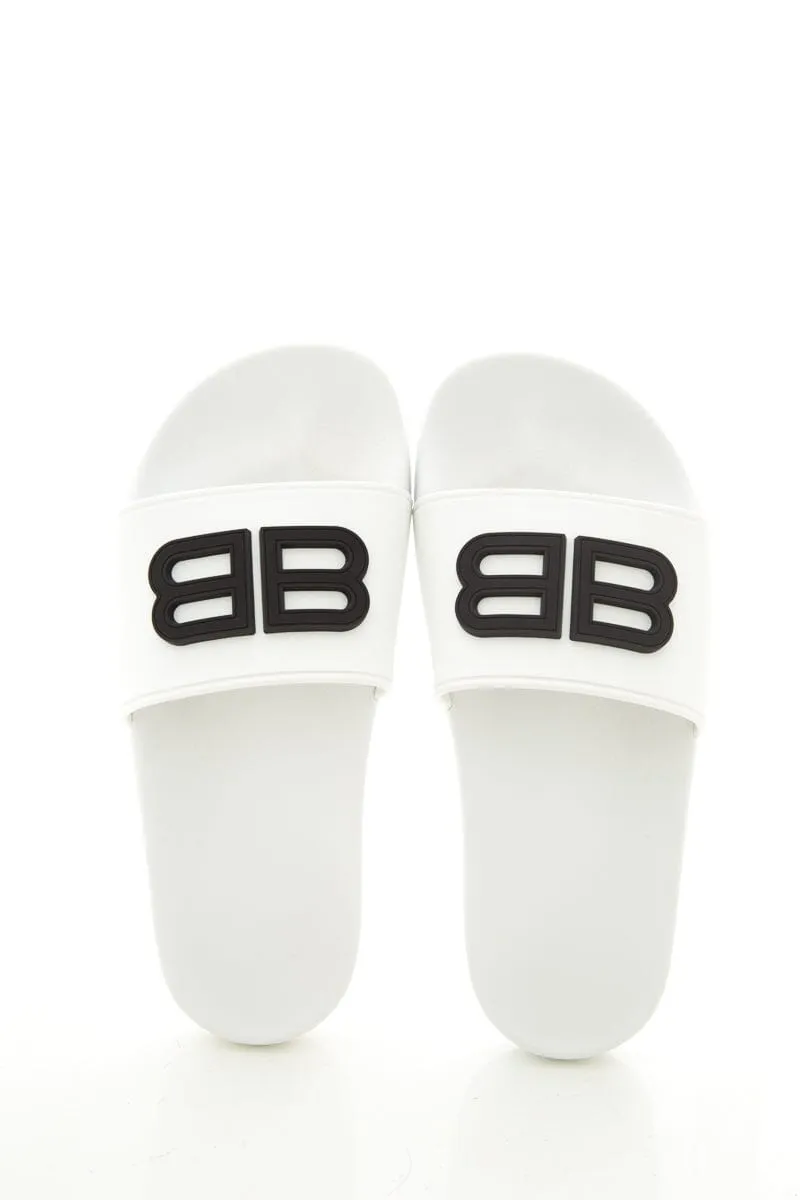Balenciaga White And Black Logo Pool Slides SZ 37