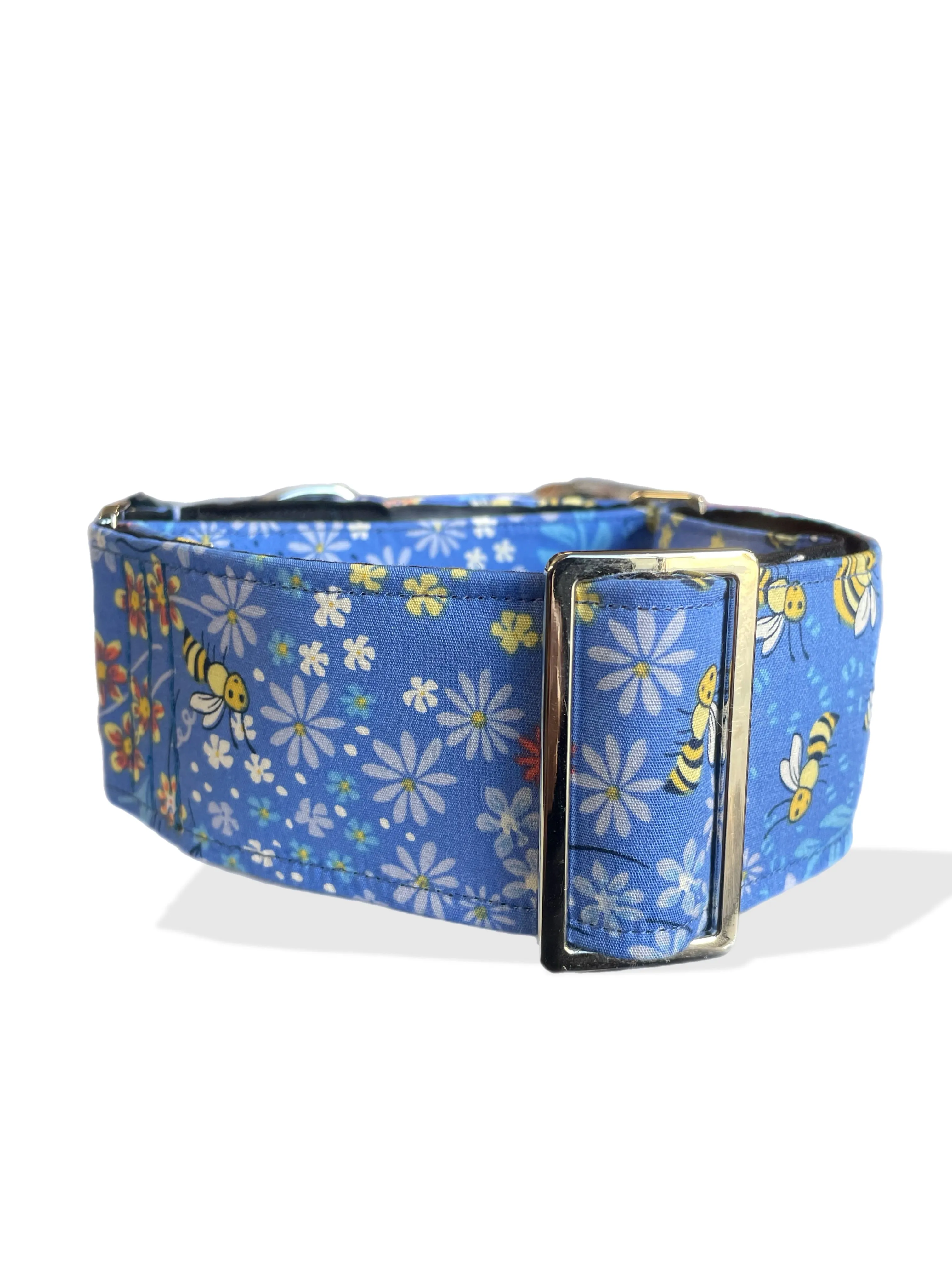 Bee happy in powder blue Cotton covered greyhound Martingale collar wide super soft