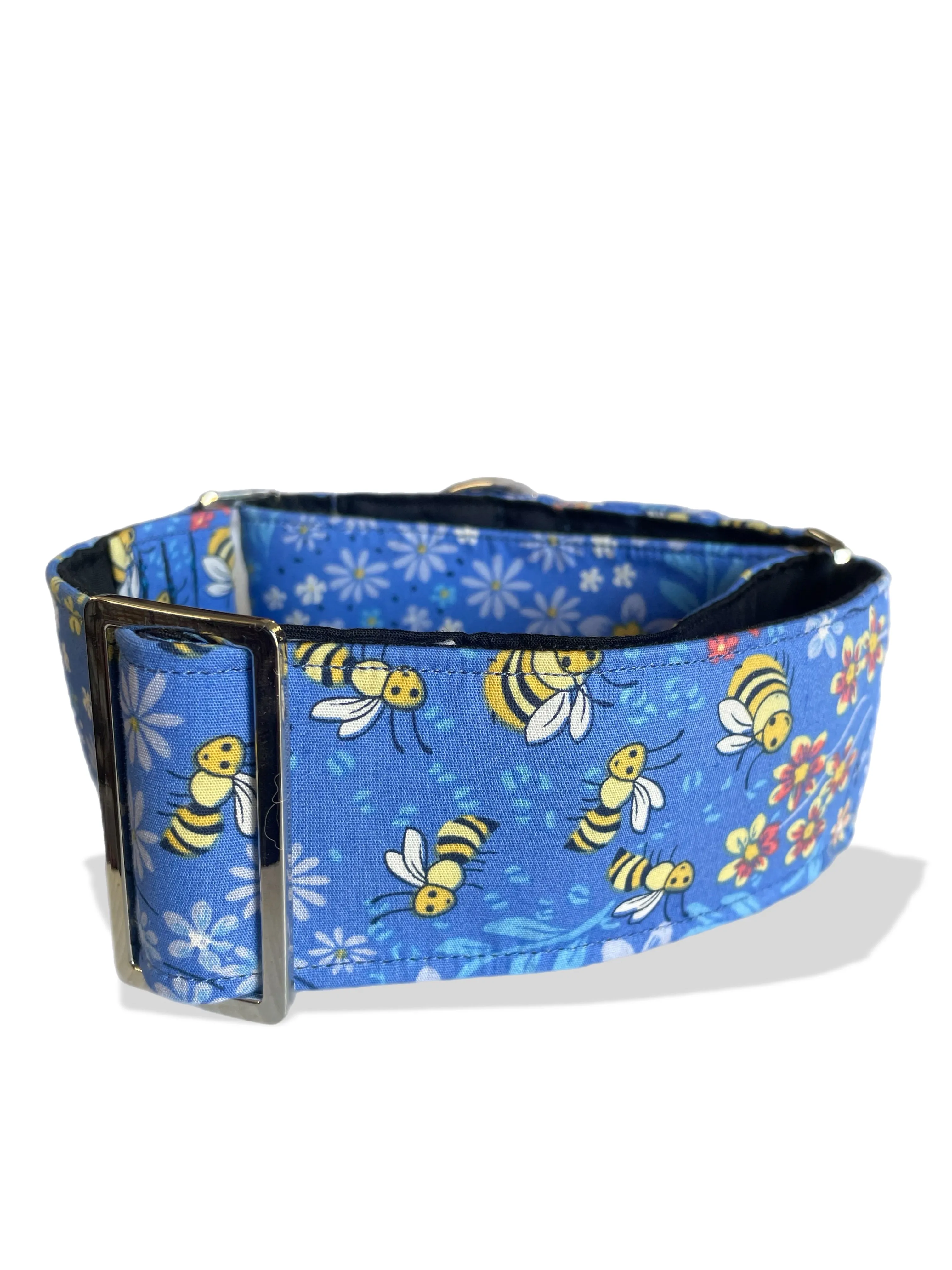 Bee happy in powder blue Cotton covered greyhound Martingale collar wide super soft