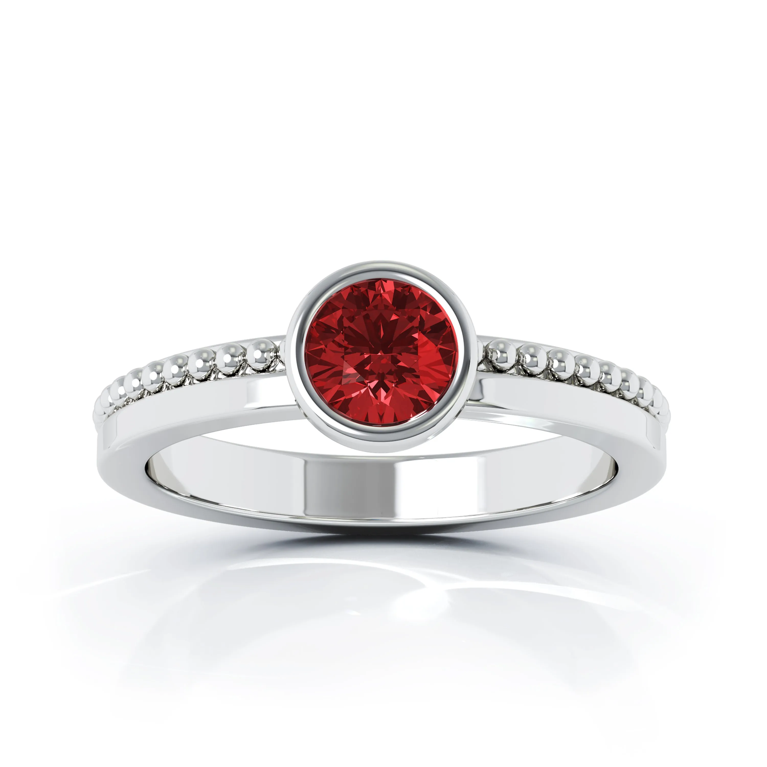 Bezel 5MM Garnet Bead Style Ring in 14K Gold