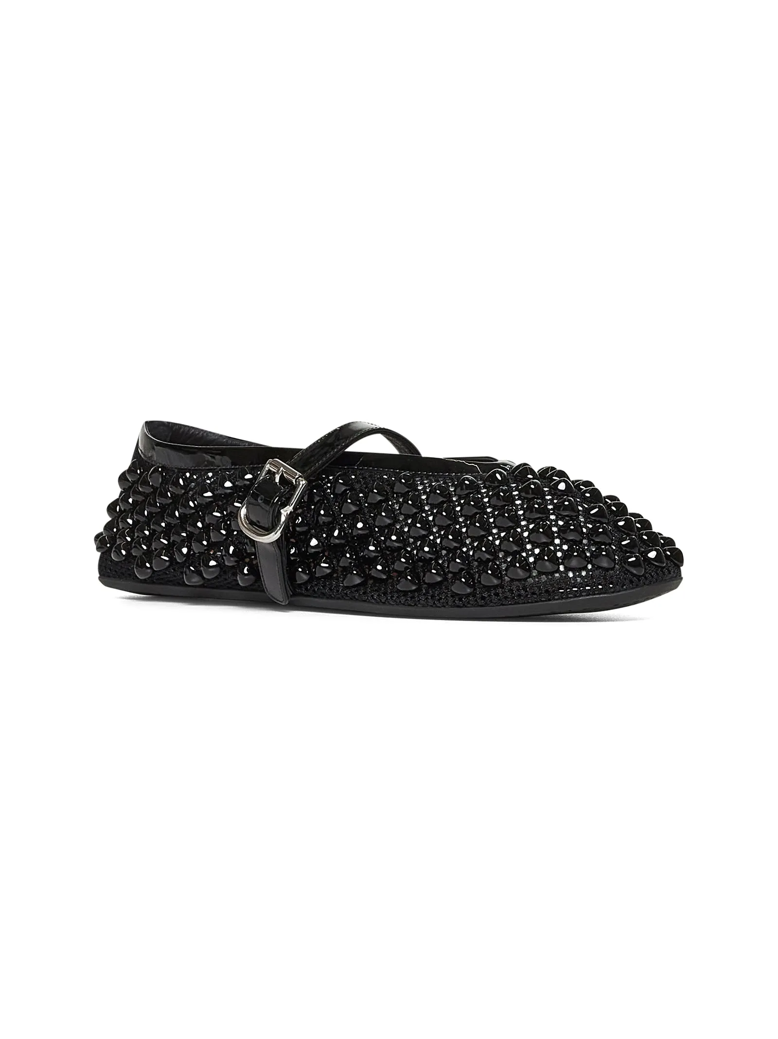 Black studded mesh ballet flats
