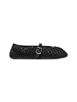 Black studded mesh ballet flats