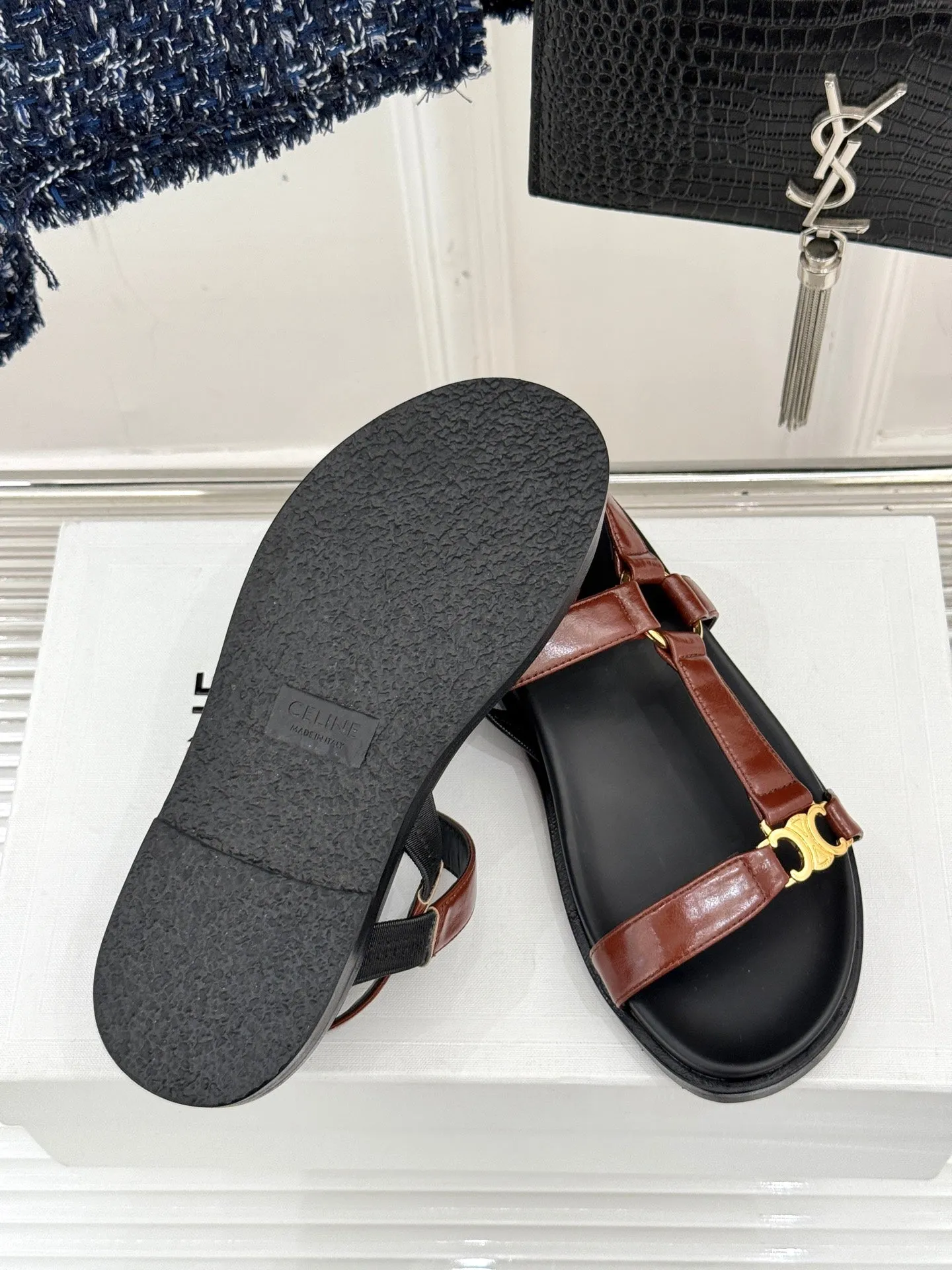 CELINE Maud Sandal Red Brown Leather 285903
