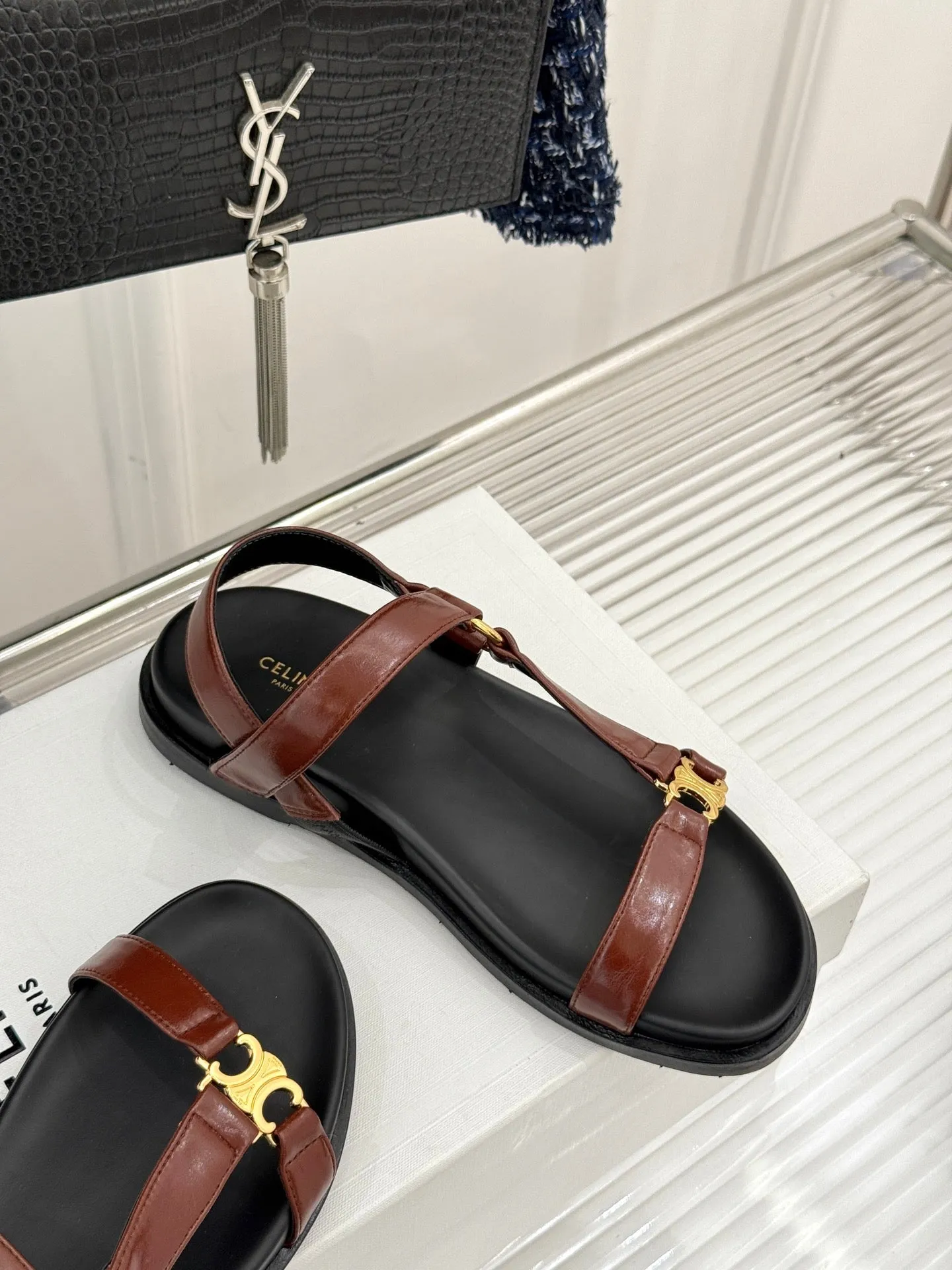 CELINE Maud Sandal Red Brown Leather 285903