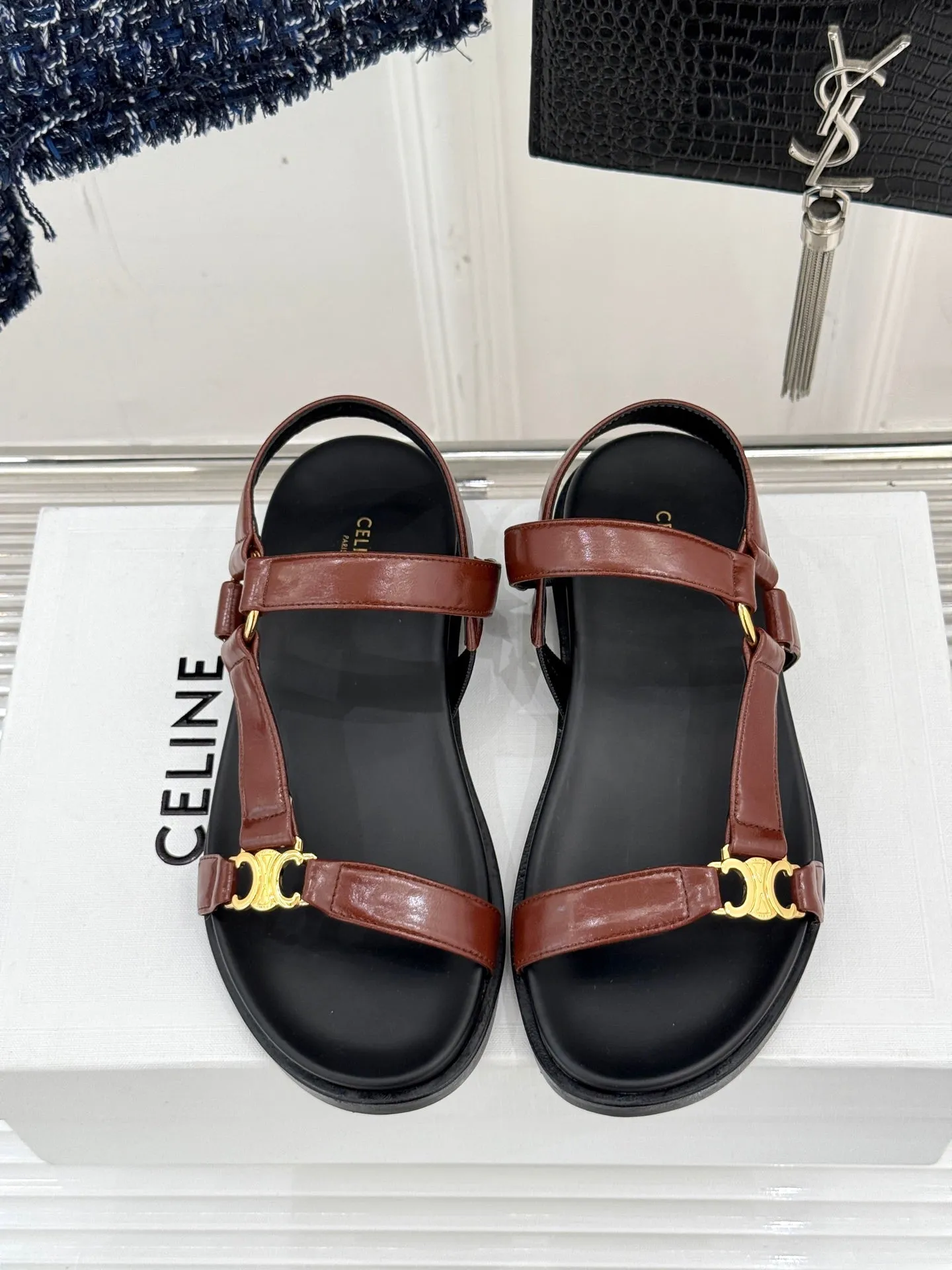 CELINE Maud Sandal Red Brown Leather 285903