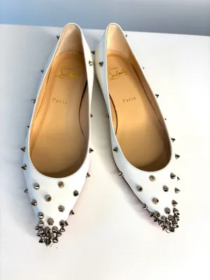 Christian Louboutin Degraspike White Leather Flat Pumps 38 UK5 - Preloved