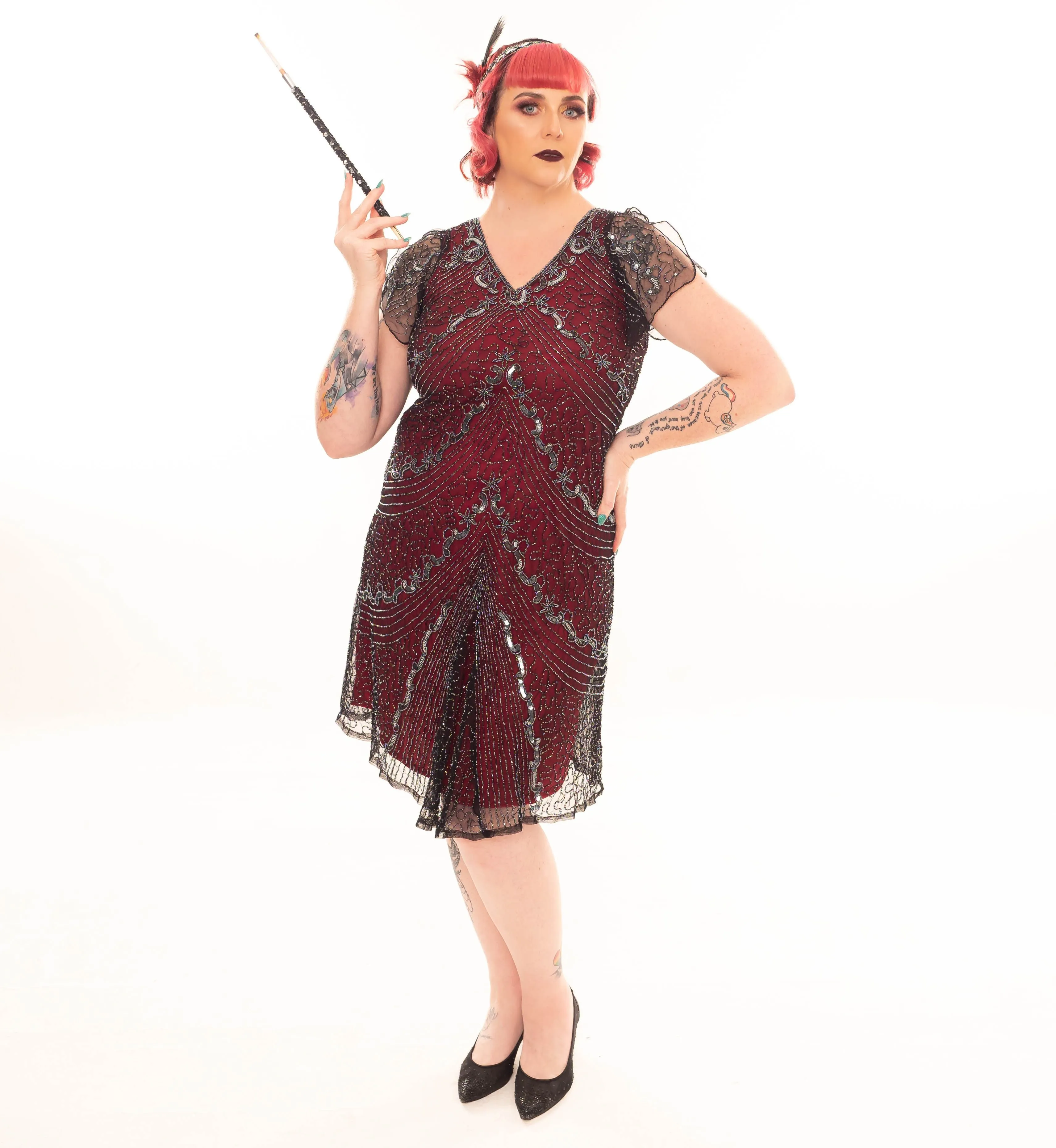 Elegant Beaded 1920's Dress in Red