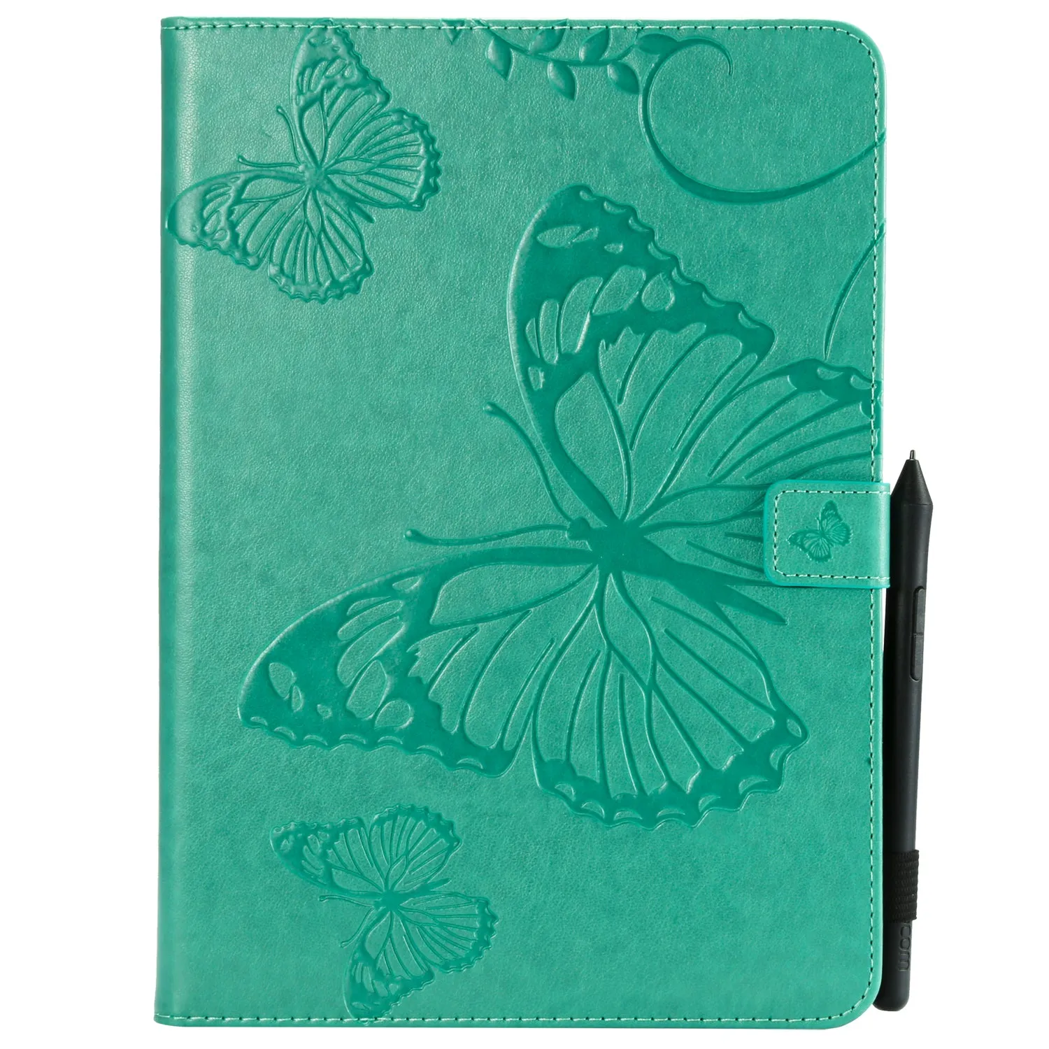 For iPad 5/6/air1/air2 9.7 Fashion Butterfly Embossed PU Leather Magnetic Closure Stand Case Auto Wake/Sleep Cover with Pen Slot red