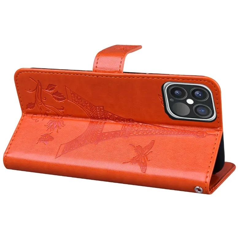 For iPhone12 iPhone12Pro 6.1 Inches Leather Case Flip Cover Card Slots Stand Bag Orange