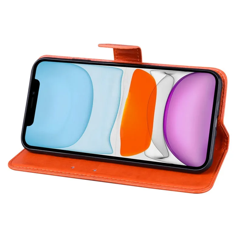 For iPhone12 iPhone12Pro 6.1 Inches Leather Case Flip Cover Card Slots Stand Bag Orange