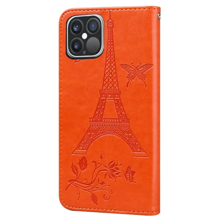 For iPhone12 iPhone12Pro 6.1 Inches Leather Case Flip Cover Card Slots Stand Bag Orange