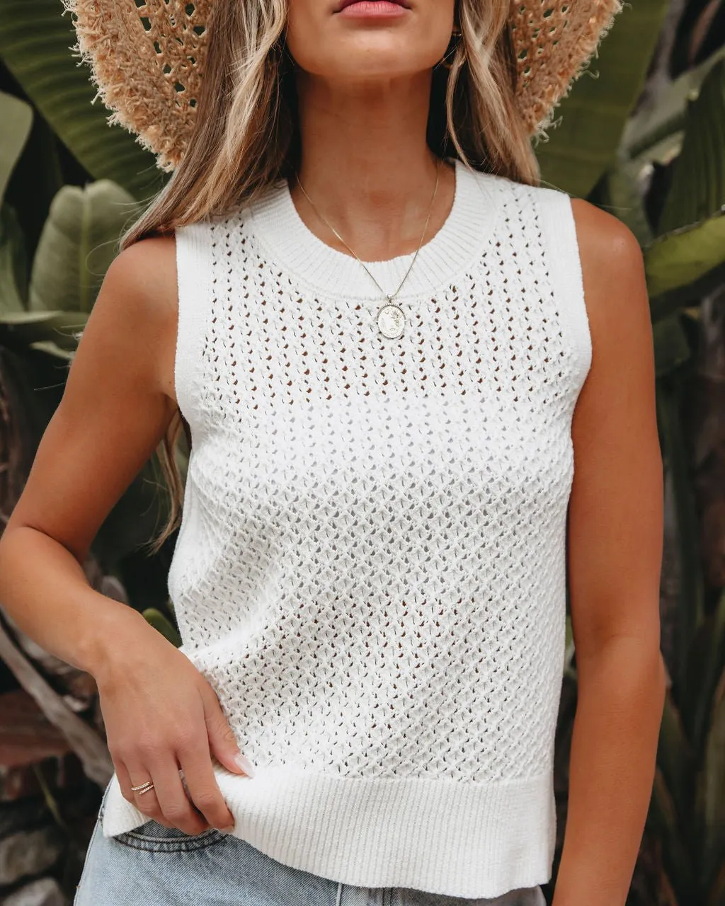 Ivory Crochet Sleeveless Sweater