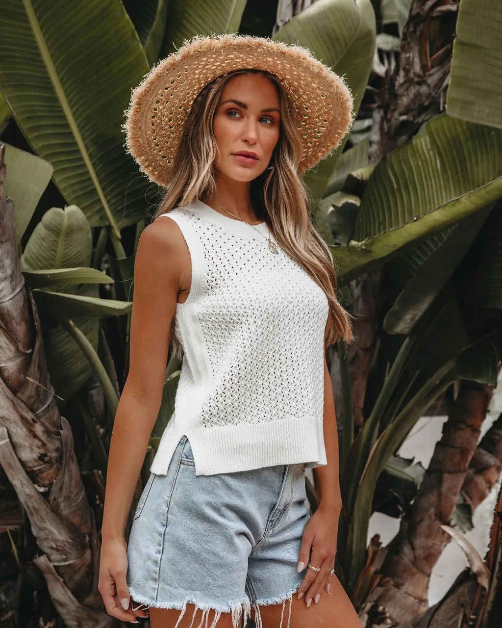 Ivory Crochet Sleeveless Sweater