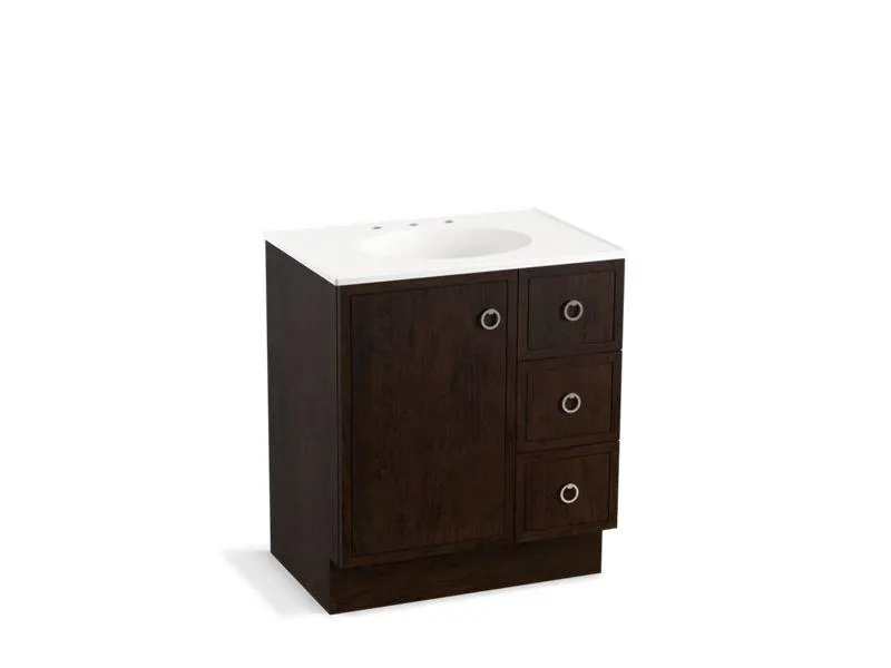 KOHLER K-99504-TKR-1WA Jacquard 30" bathroom vanity cabinet with toe kick, 1 door and 3 drawers on right