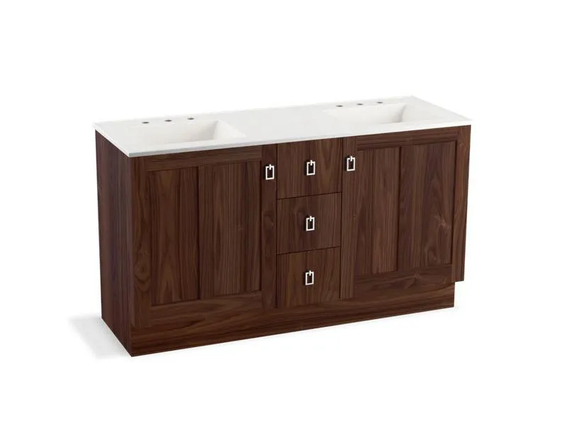 KOHLER K-99537-TKSD-1WA Poplin 60" bathroom vanity cabinet with toe kick, 2 doors and 3 drawers, split top drawer