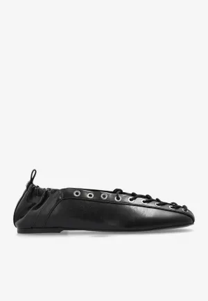 Lace-Up Leather Ballet Flats