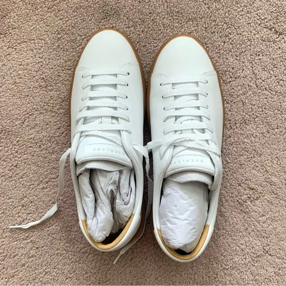 New Everlane The ReLeather Tennis Shoe in White Gum Sole