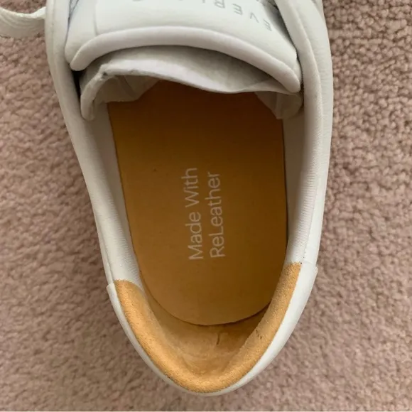 New Everlane The ReLeather Tennis Shoe in White Gum Sole