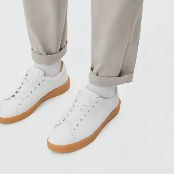 New Everlane The ReLeather Tennis Shoe in White Gum Sole