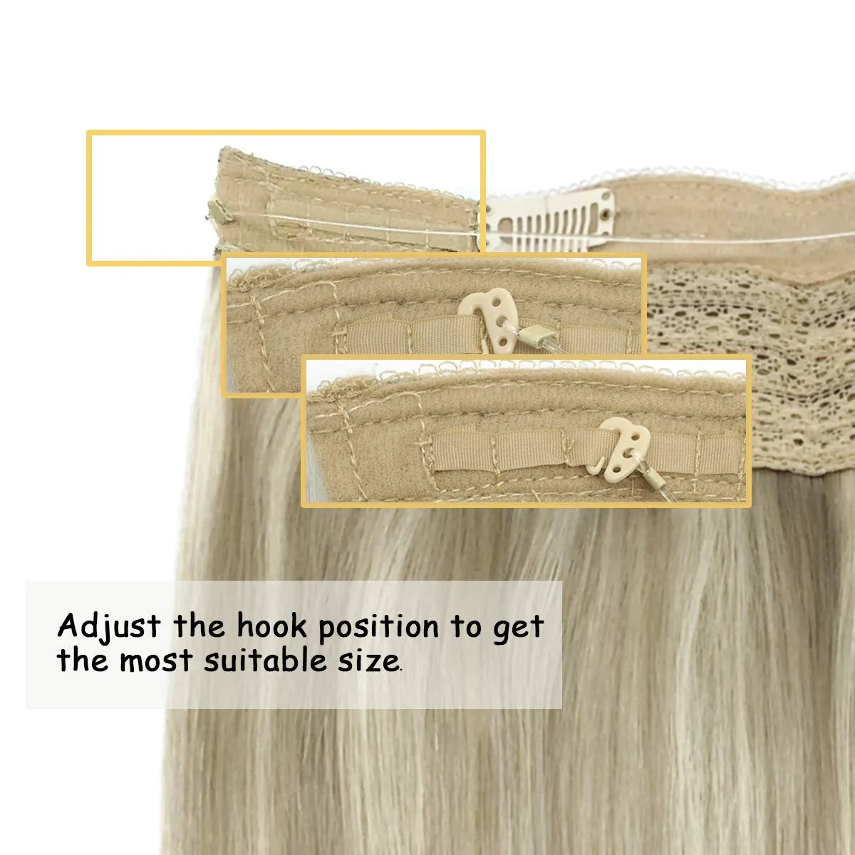 Ombre Ash Blonde to Golden Blonde Mixed Platinum Blonde Flip in Halo Hair Extensions