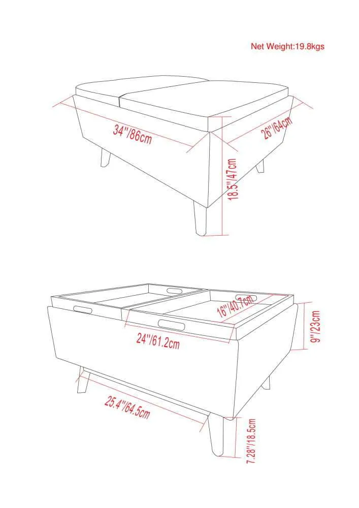 Owen Tray Top Small Coffee Table Storage Ottoman