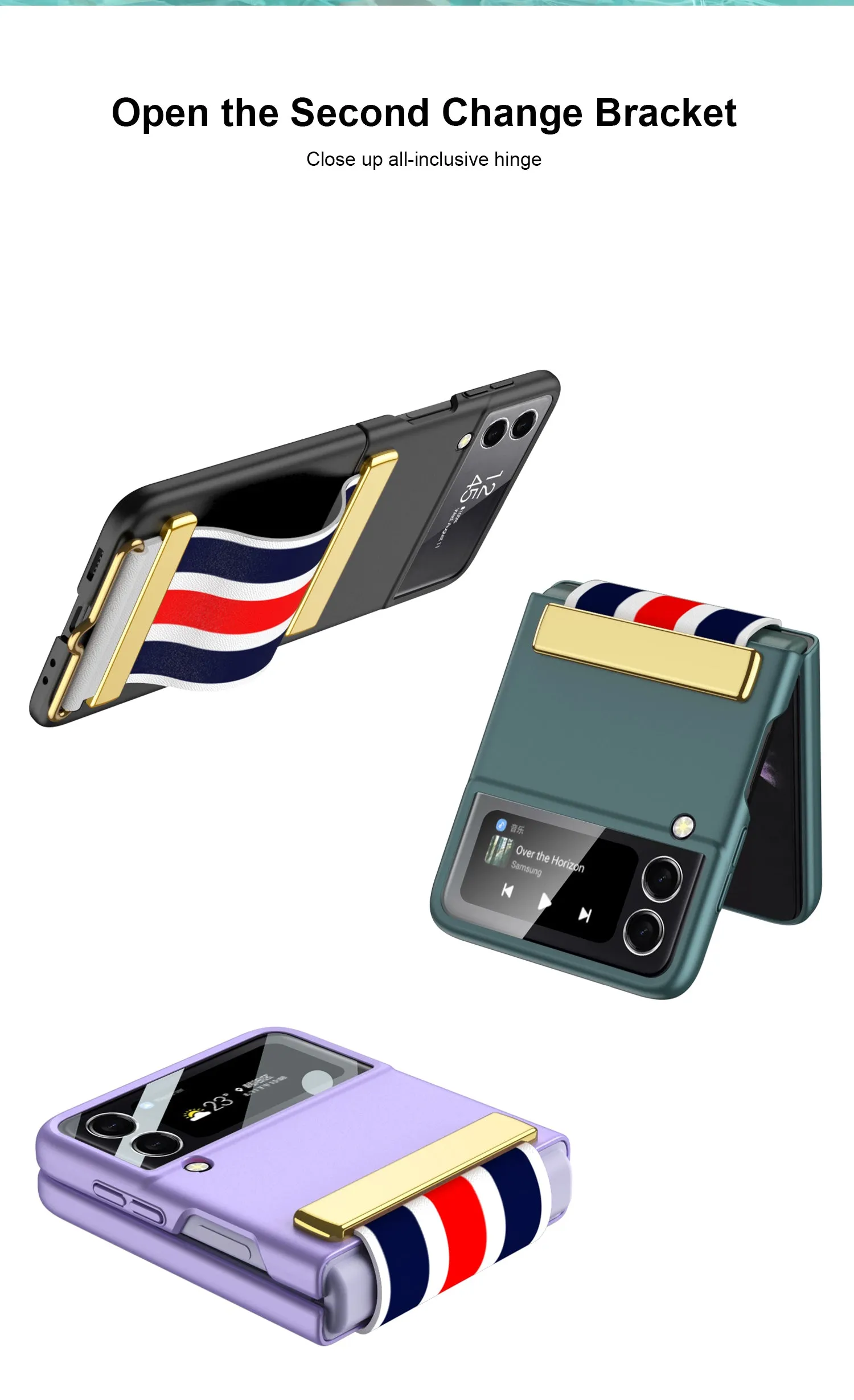 Painted Leather Hand Strap Plastic Case For Samsung Galaxy Z Flip 3 5G Back Screen Glass Cover For Samsung Z Flip 3 5G Case