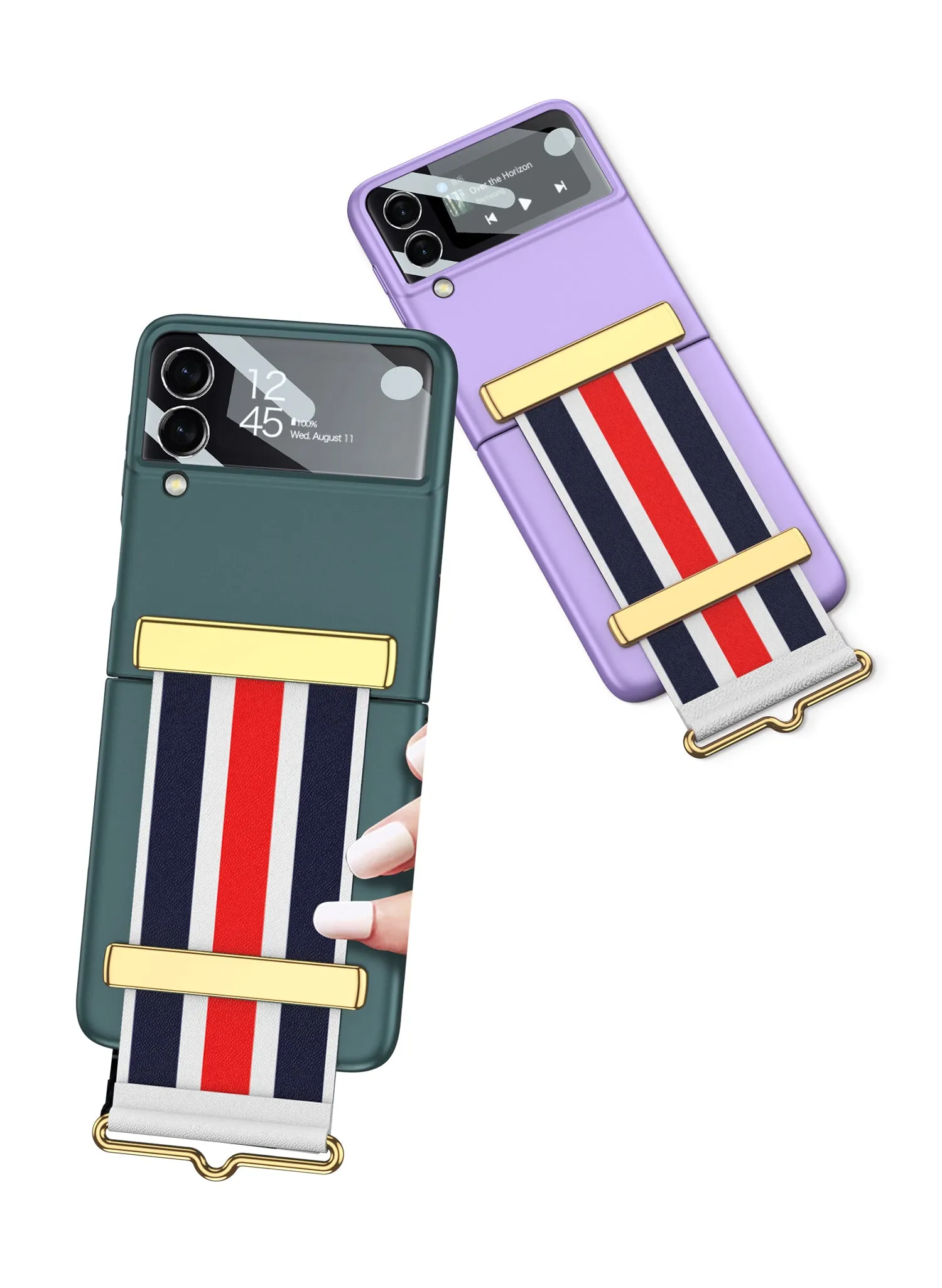 Painted Leather Hand Strap Plastic Case For Samsung Galaxy Z Flip 3 5G Back Screen Glass Cover For Samsung Z Flip 3 5G Case