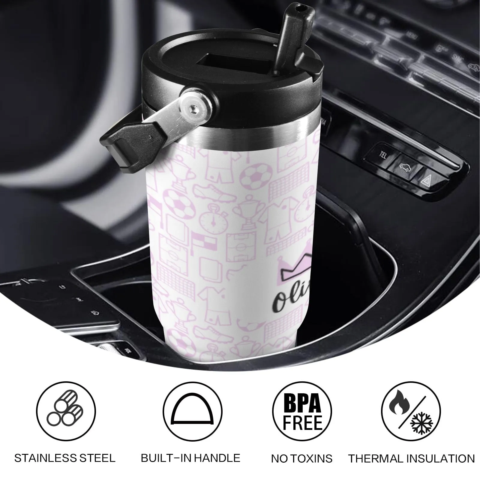 Personalised Football Large Stainless Steel Water Bottle with Top Handle
