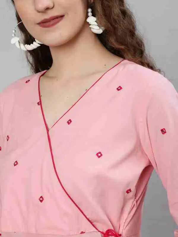Pink Mirror Embroidered Anarkali Kurta With Flared Pink Palazzo