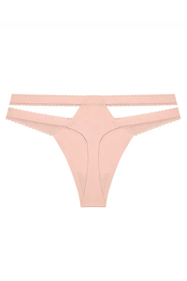 Pink Scallop Lace Strappy Thong