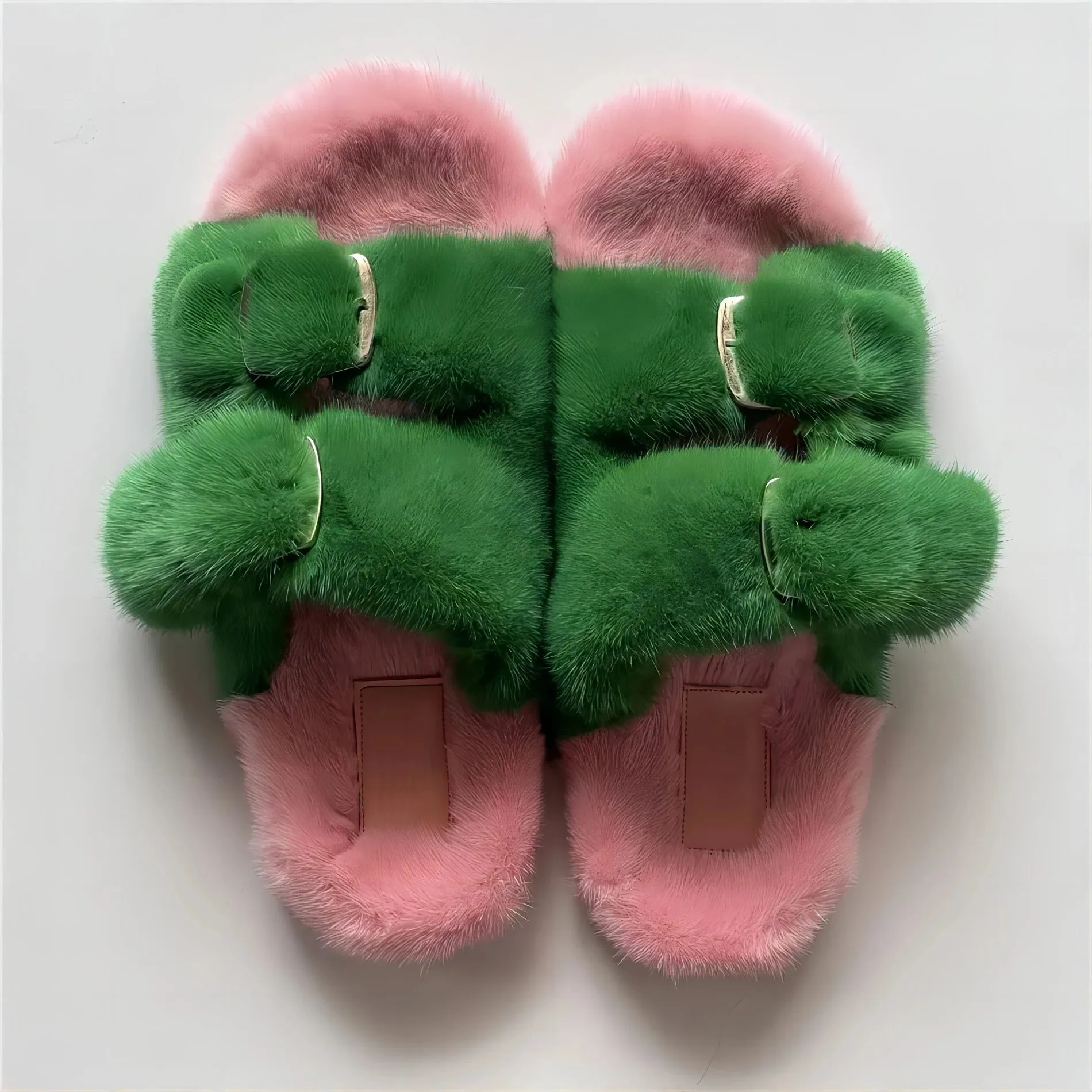 Pretty 💕💚 Plush Mink Home Slides