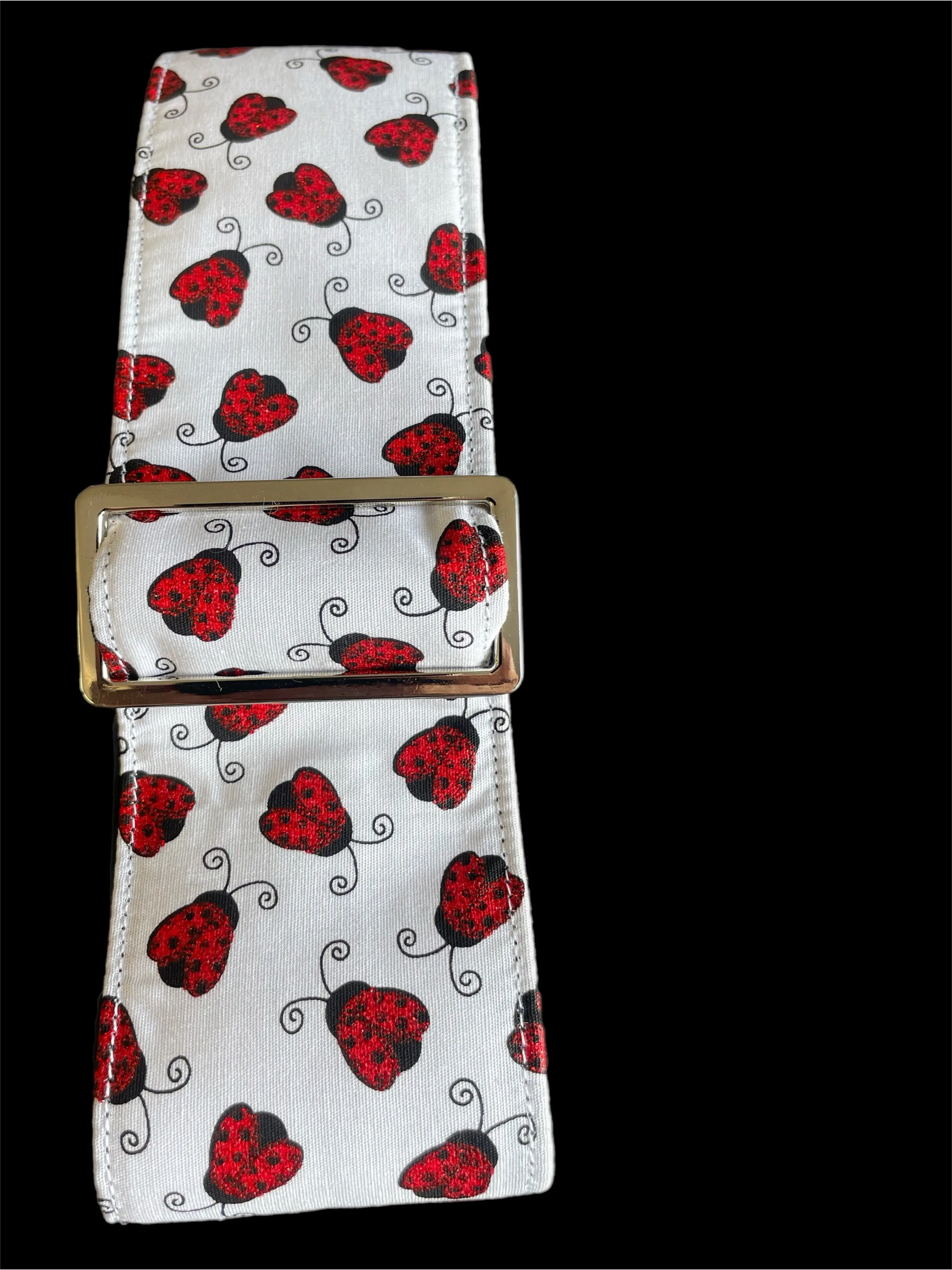 Red Shimmery ladybirds design on crisp white greyhound whippet wide Martingale collar cotton covered super soft
