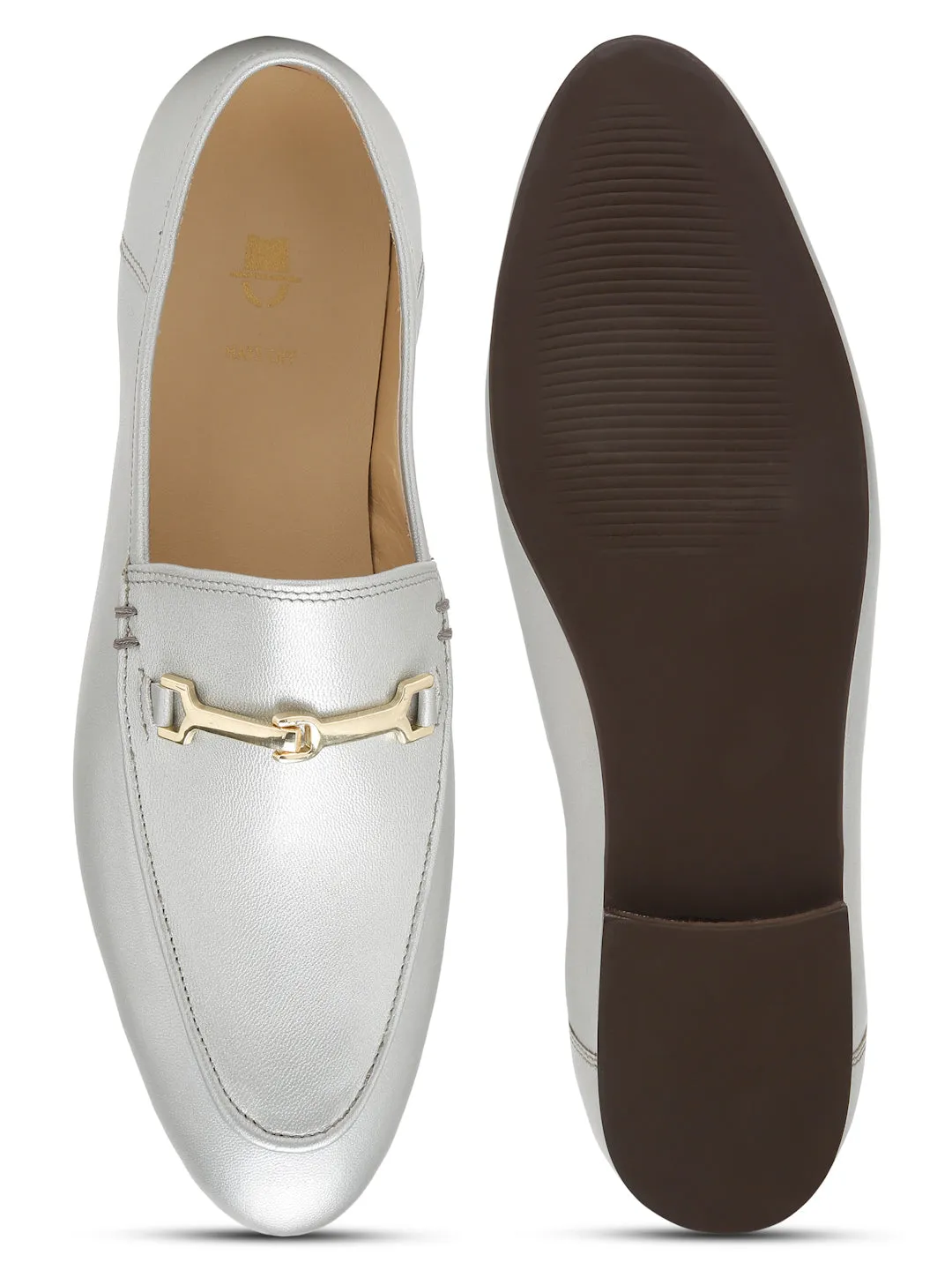 Regal Luxe Leather Loafers with Gold Buckle