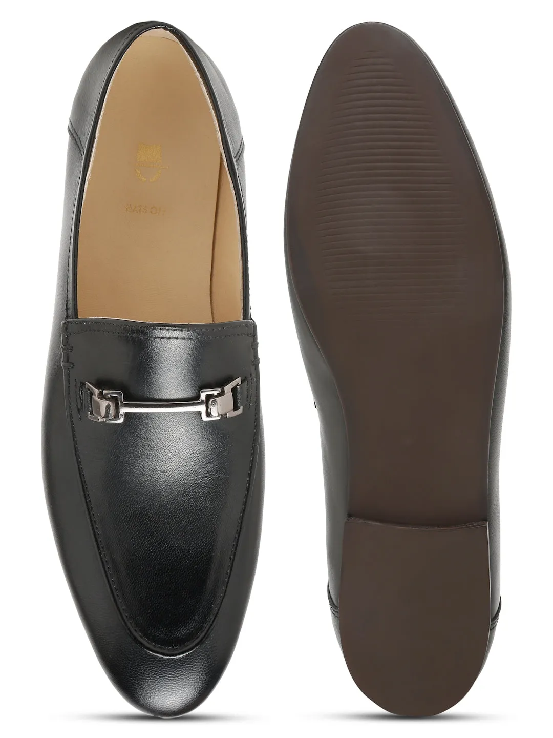 Regal Luxe Leather Loafers with Gold Buckle