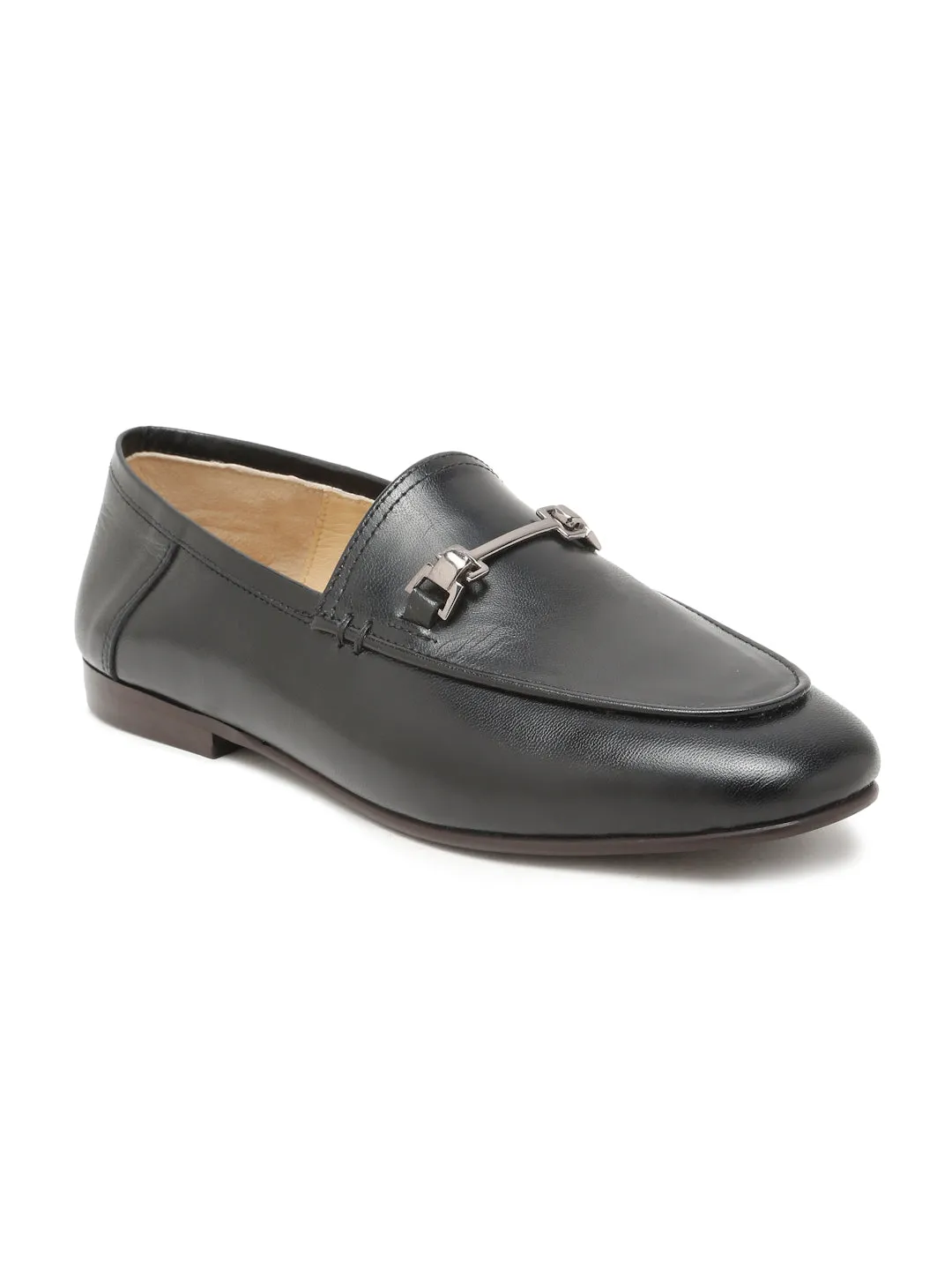 Regal Luxe Leather Loafers with Gold Buckle