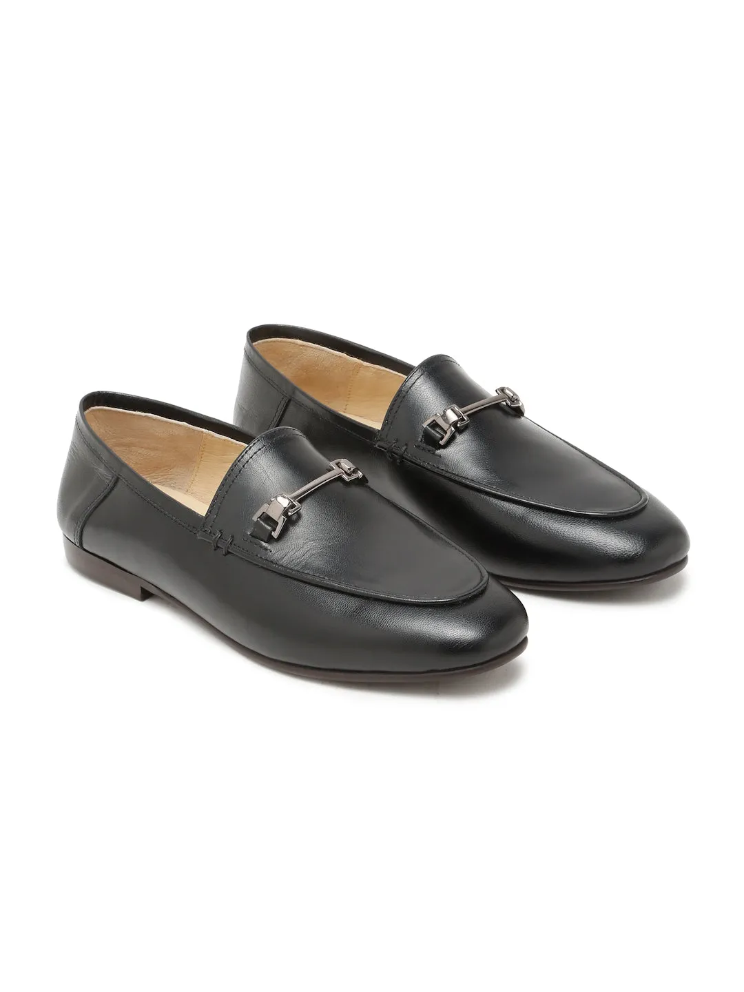 Regal Luxe Leather Loafers with Gold Buckle
