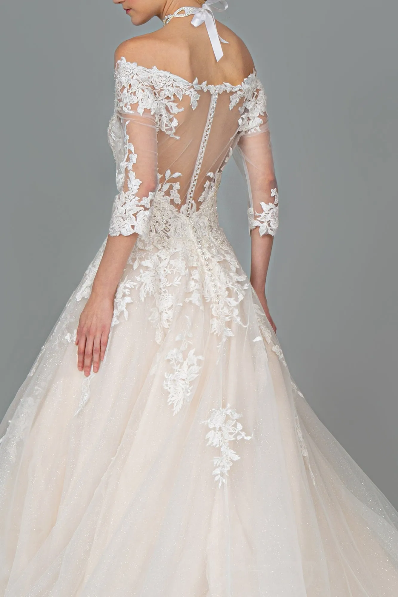 Rikki Wedding Dress Off Shoulder Long Sleeve Ballgown 2601803HER-Ivory