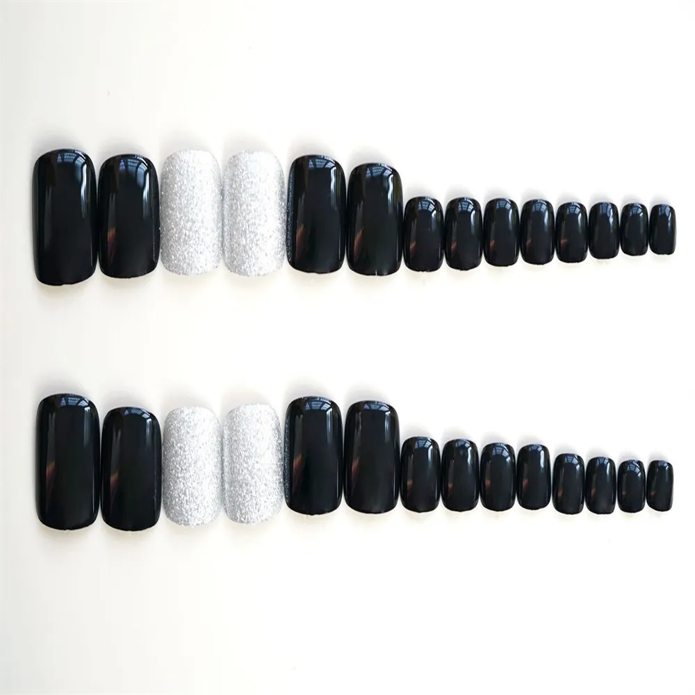 Square Toe Black Silver Shiny Silver
