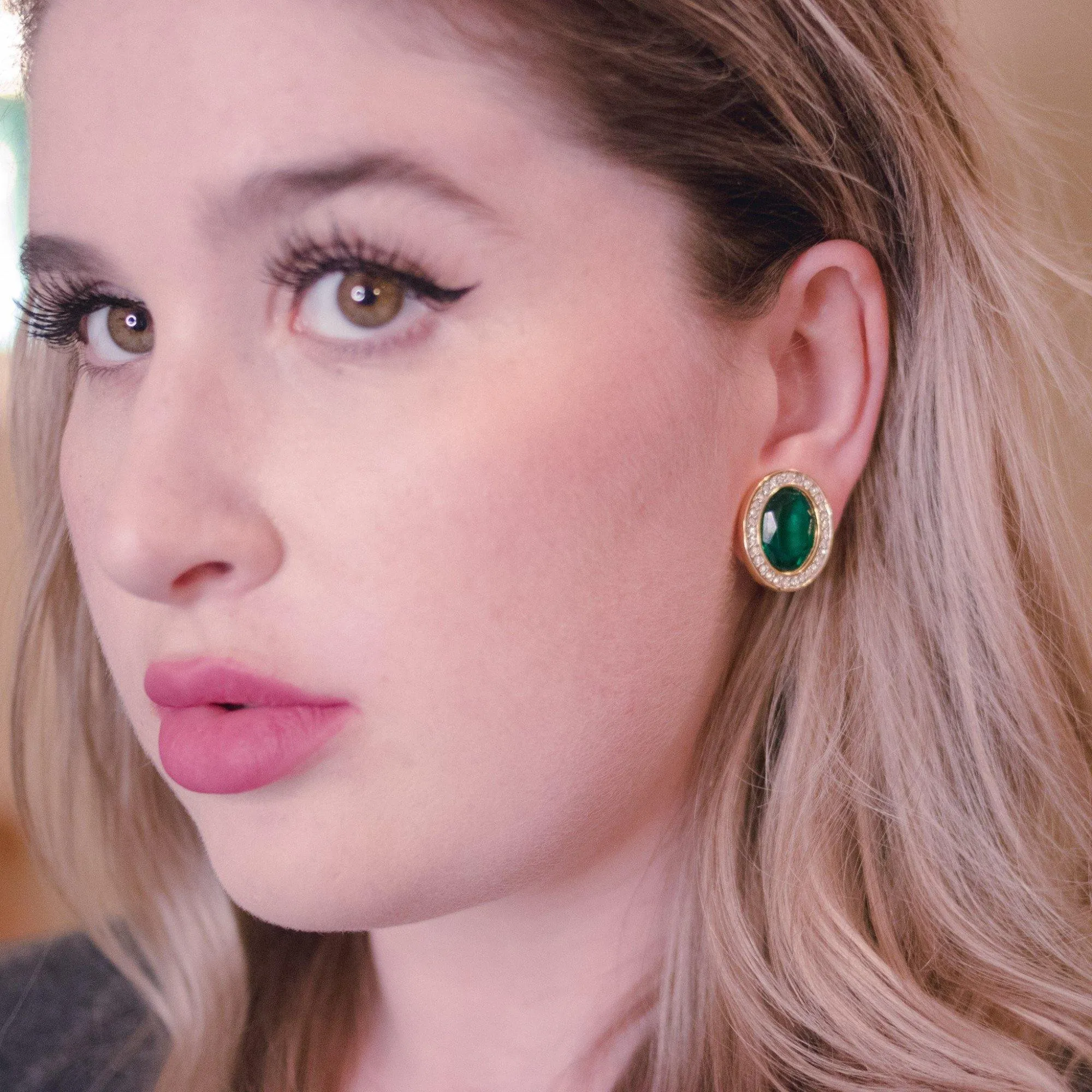 Vintage Swarovski Emerald and Diamante Crystal Earrings