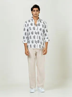 White Floral Full Sleeve Sanganeri Printed Shirt