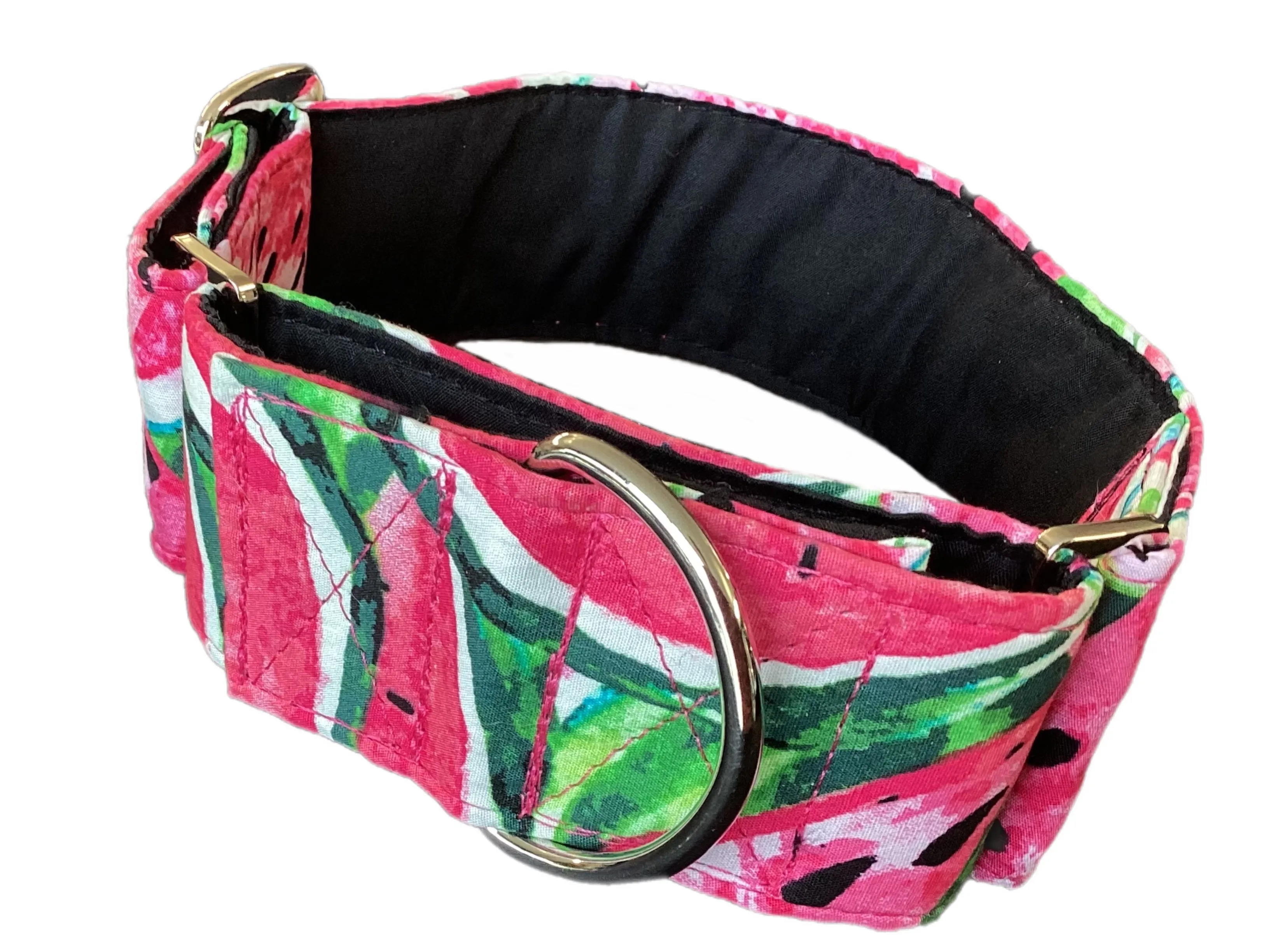 Wide Martingale greyhound collar sassy delicious watermelon cotton 50mm width super soft