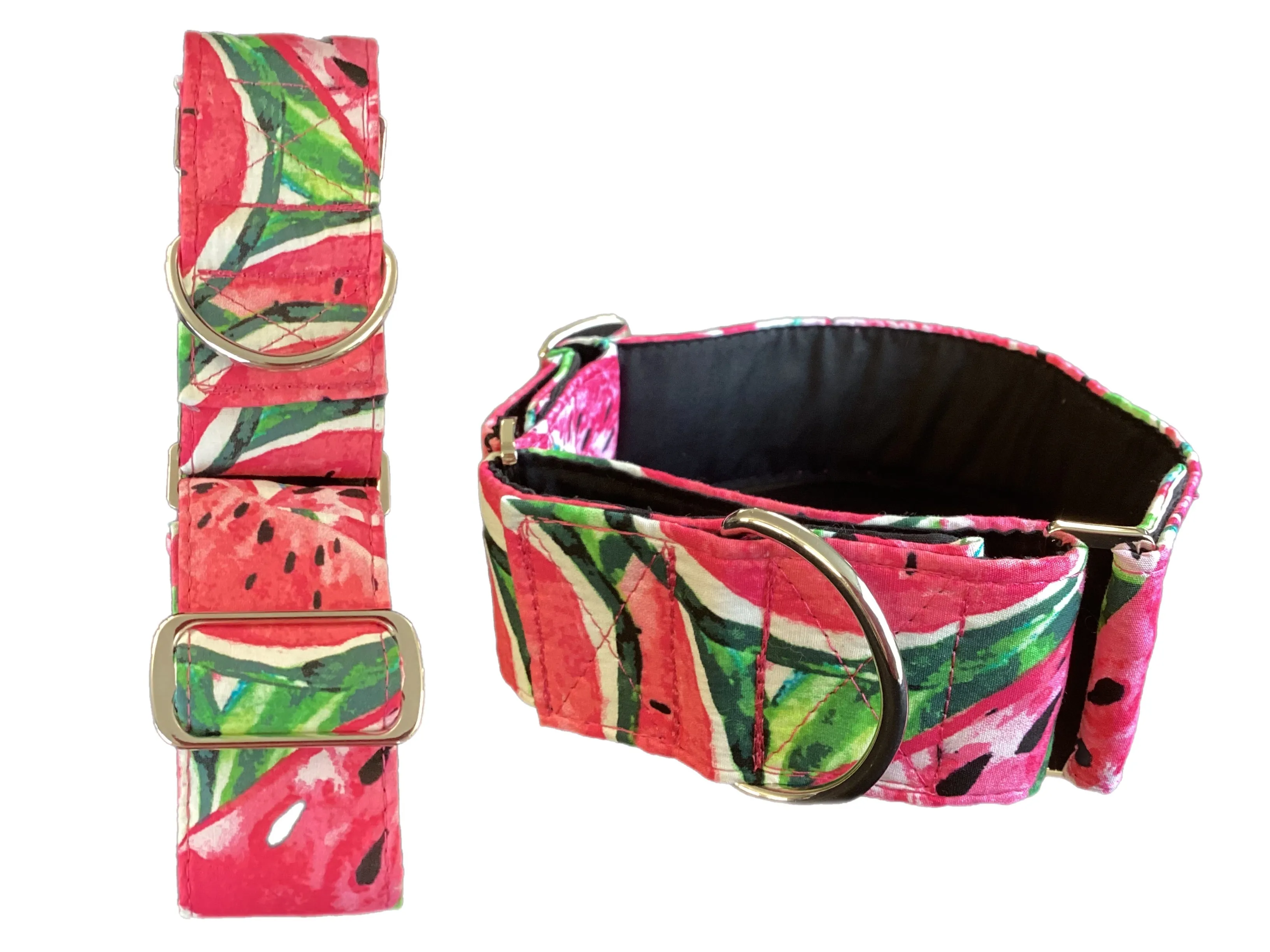 Wide Martingale greyhound collar sassy delicious watermelon cotton 50mm width super soft