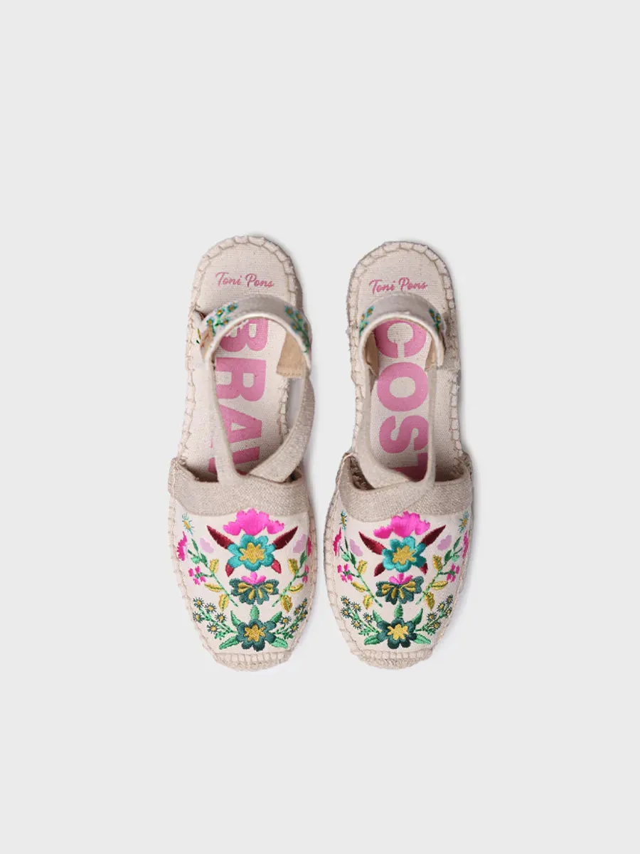 Women's wedge espadrilles with multicoloured embroidery - MONTJOI