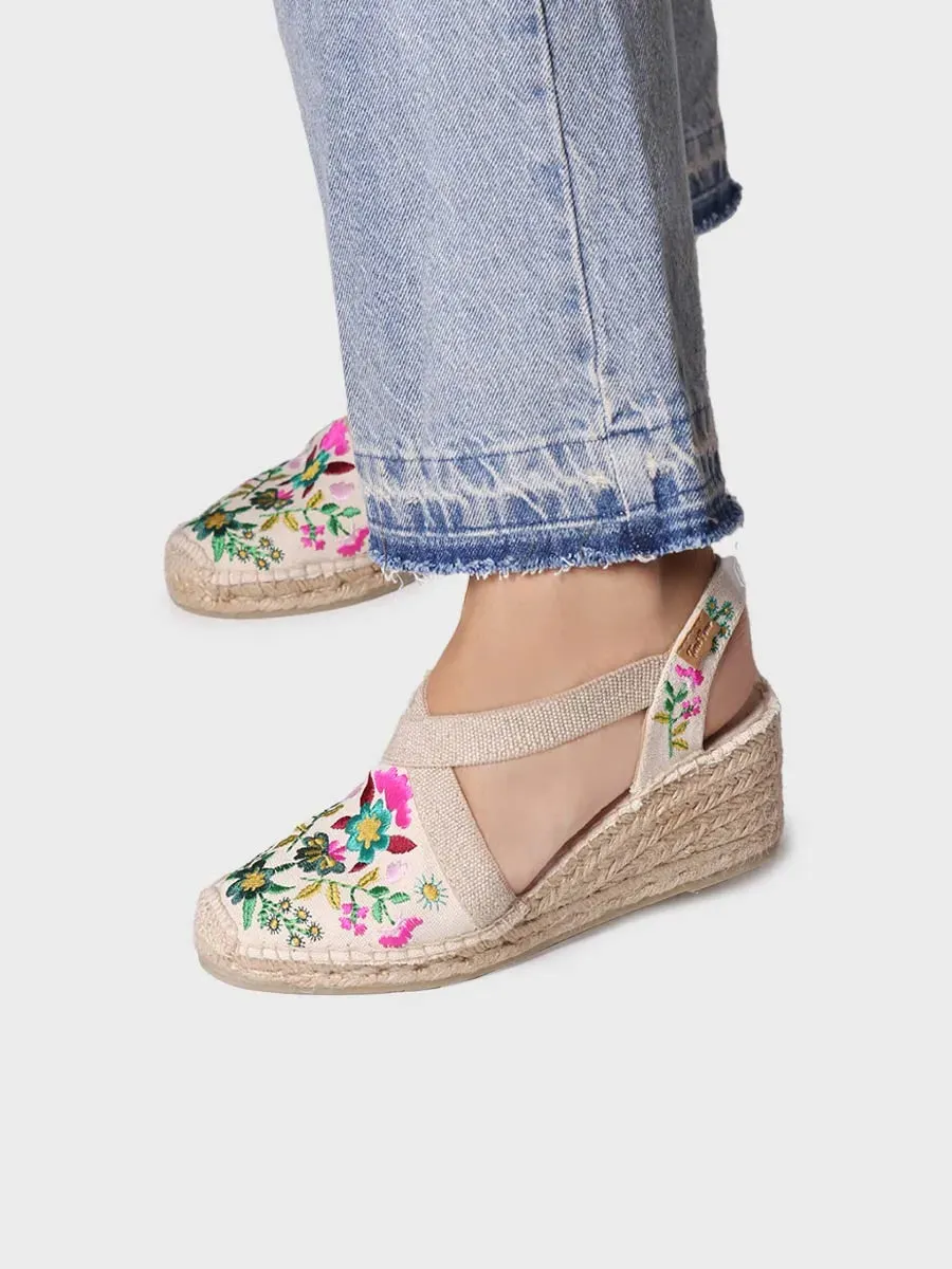 Women's wedge espadrilles with multicoloured embroidery - MONTJOI