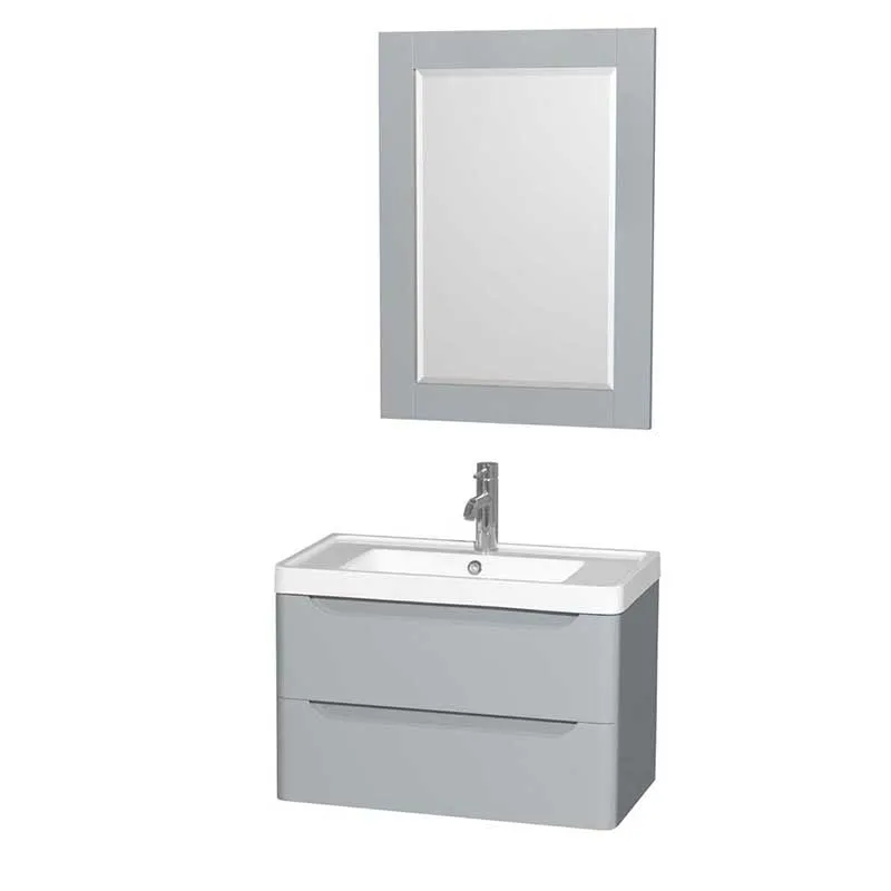 Wyndham Collection Murano 30 inch Single Bathroom Vanity in Gray, Acrylic-Resin Countertop, Integrated Sink, and 24 inch Mirror