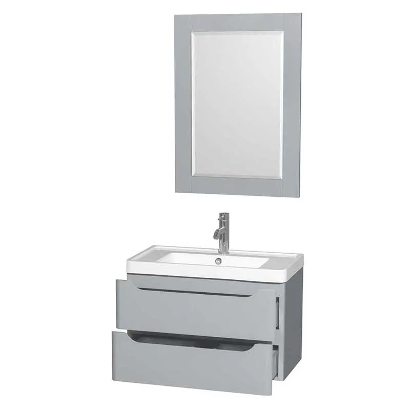 Wyndham Collection Murano 30 inch Single Bathroom Vanity in Gray, Acrylic-Resin Countertop, Integrated Sink, and 24 inch Mirror