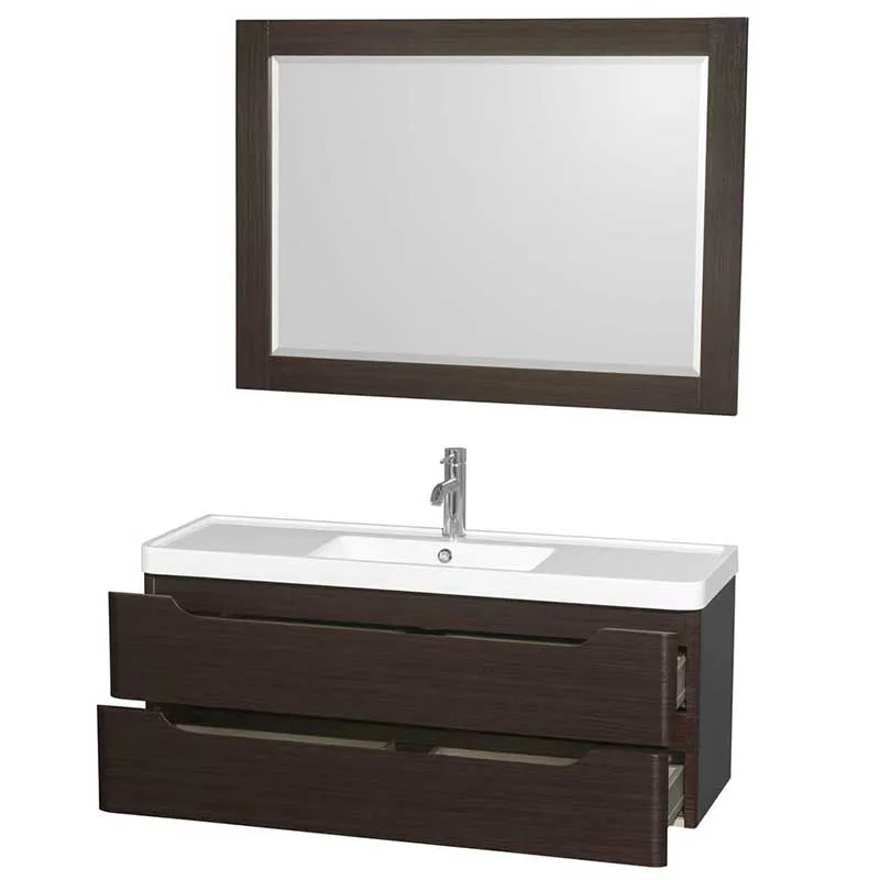 Wyndham Collection Murano 48 inch Single Bathroom Vanity in Espresso, Acrylic-Resin Countertop, Integrated Sink, and 46 inch Mirror