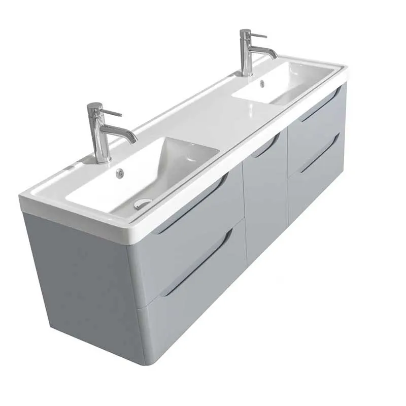 Wyndham Collection Murano 60 inch Double Bathroom Vanity in Gray, Acrylic-Resin Countertop, Integrated Sinks, and 58 inch Mirror