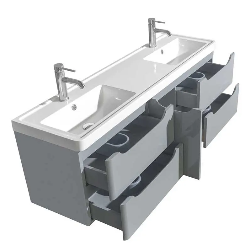 Wyndham Collection Murano 60 inch Double Bathroom Vanity in Gray, Acrylic-Resin Countertop, Integrated Sinks, and 58 inch Mirror